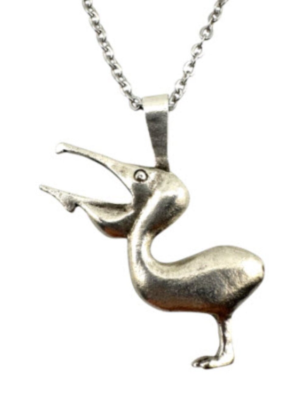 Pelican Necklace Silver Tone Bird Pendant Diamond Cut Stainless Steel Chain - Picture 4 of 9